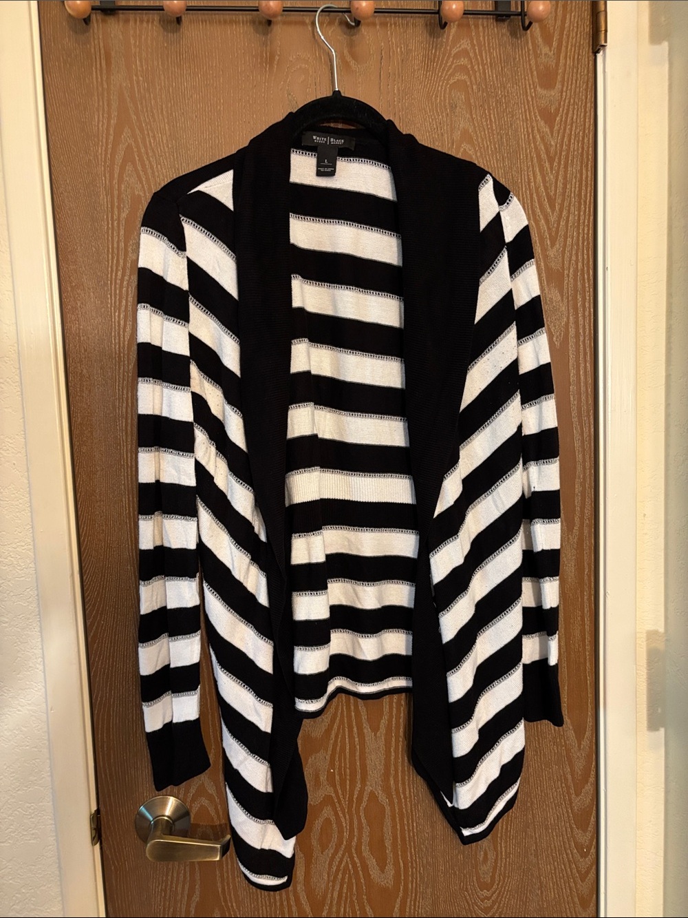 Striped Open-Front Cardigan — Black and White